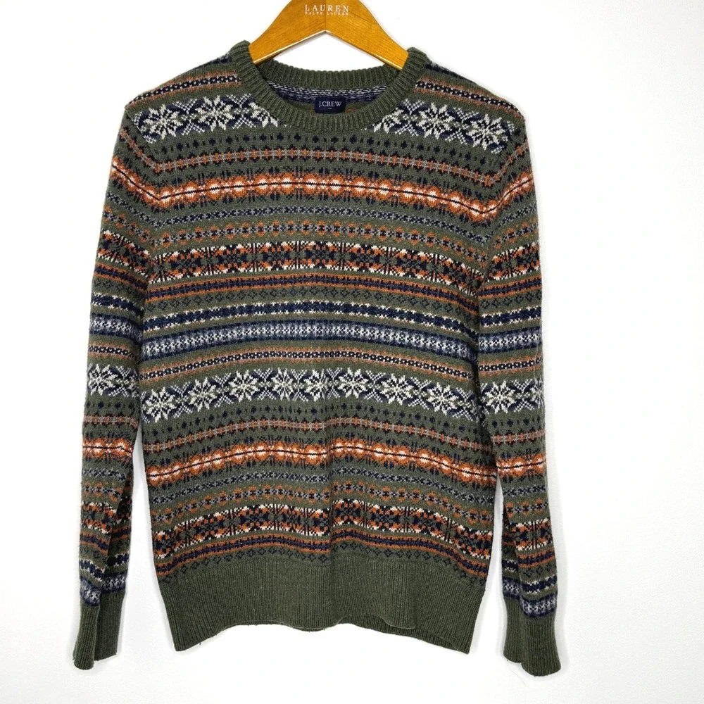 J. Crew Fair Isle Crew Neck Sweater Men's‎ Green Medium